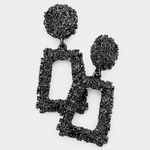 Black Geometric Trapezoid Fashion Cute Earrings Textured Hoop